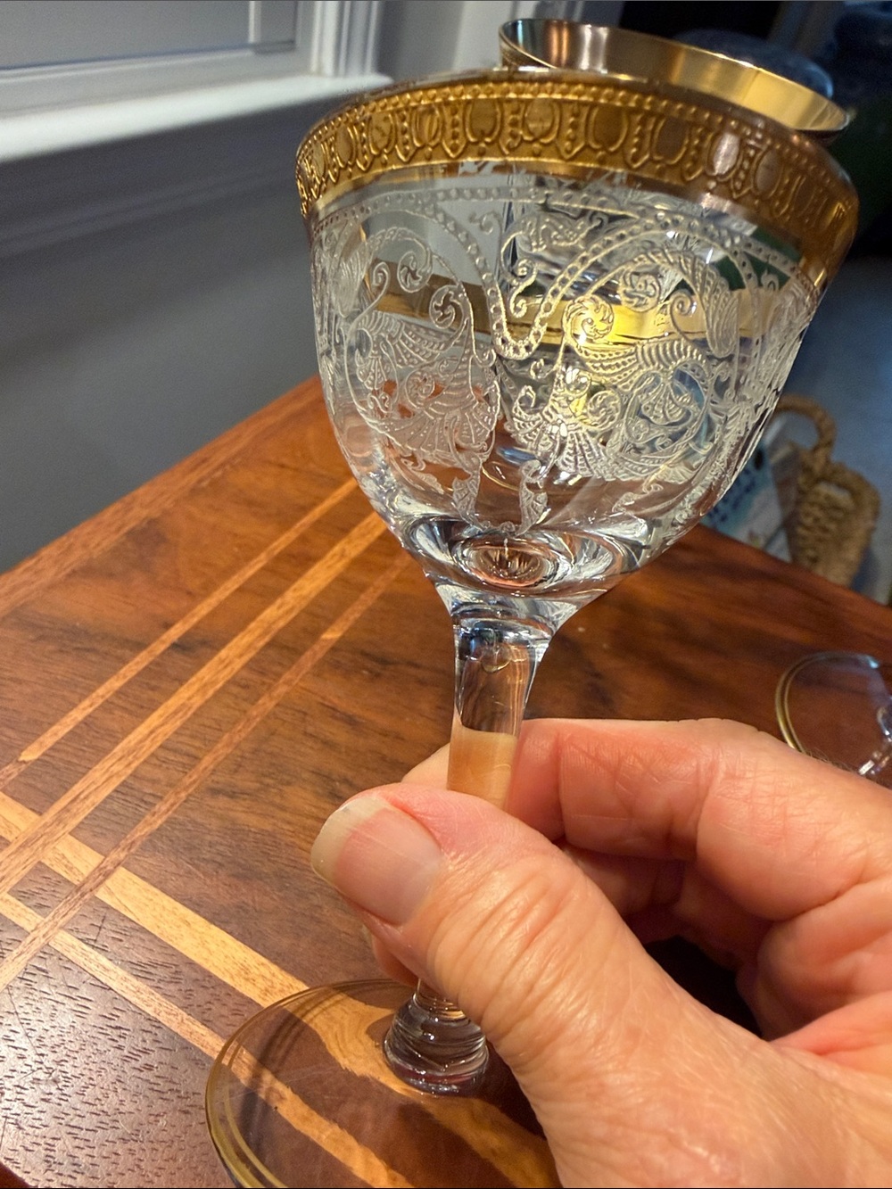 Set of 6 Glass Liquor or Sorbet Goblets with Gold Rim - Clear and Gold - Picture 3 of 4
